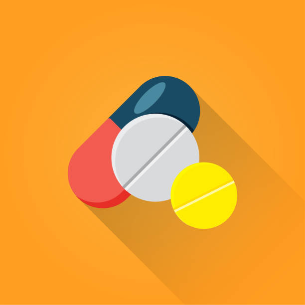 ilustraciones, imágenes clip art, dibujos animados e iconos de stock de pastillas flat icono - pills