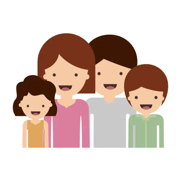 Vector illustration of half body people with woman and girl and man and boy with short hair in colorful silhouette without contour