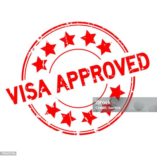 Grunge Red Visa Approved With Star Icon Round Rubber Seal Stamp On White Background Stock Illustration - Download Image Now