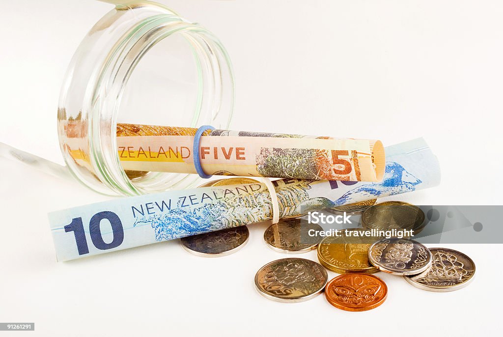 New Zealand Money and Jar  New Zealand Currency Stock Photo