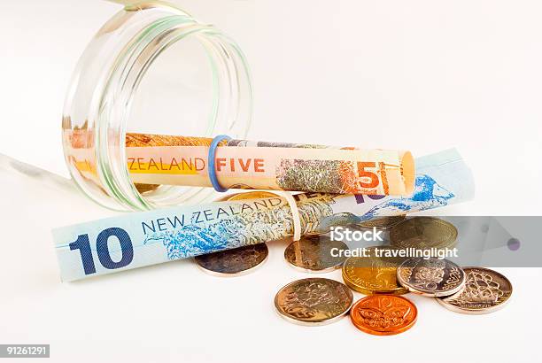 New Zealand Money And Jar Stock Photo - Download Image Now - New Zealand Currency, Coin, Color Image