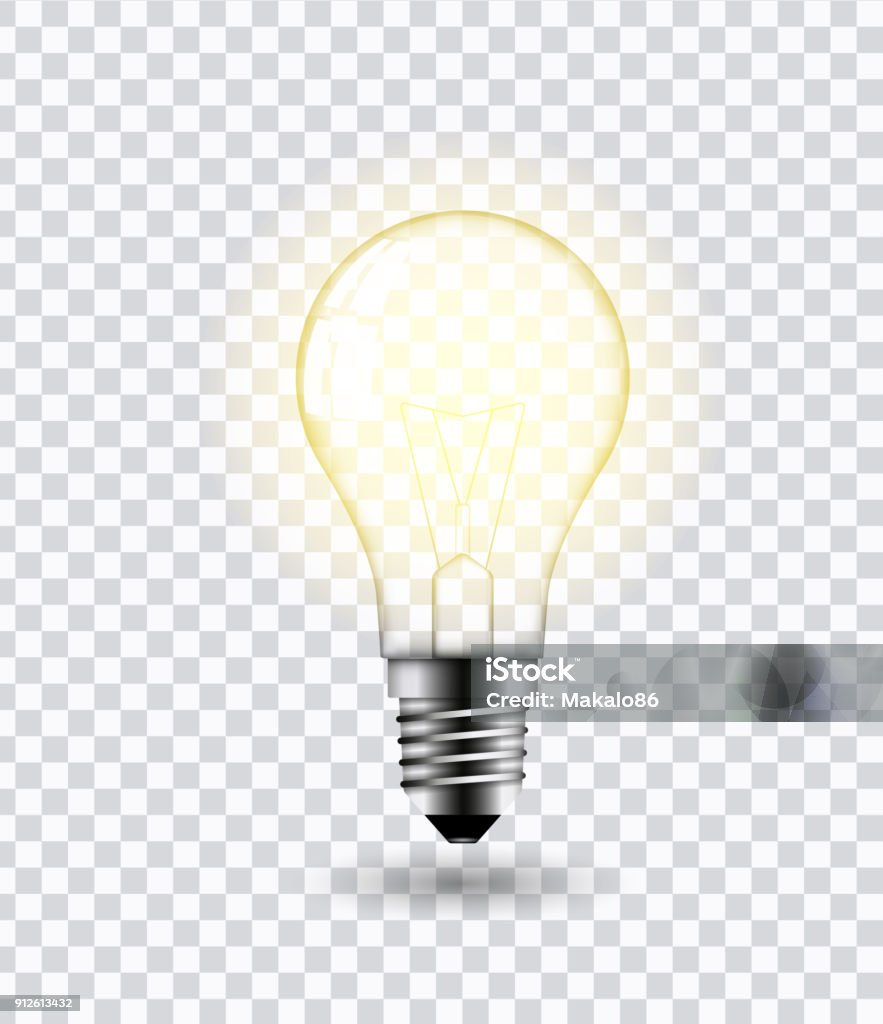 Light bulb vector. Vector image of a light bulb. Realistic 3d object on a transparent background. The effect of light. The symbol of creativity and ideas. Light Bulb stock vector