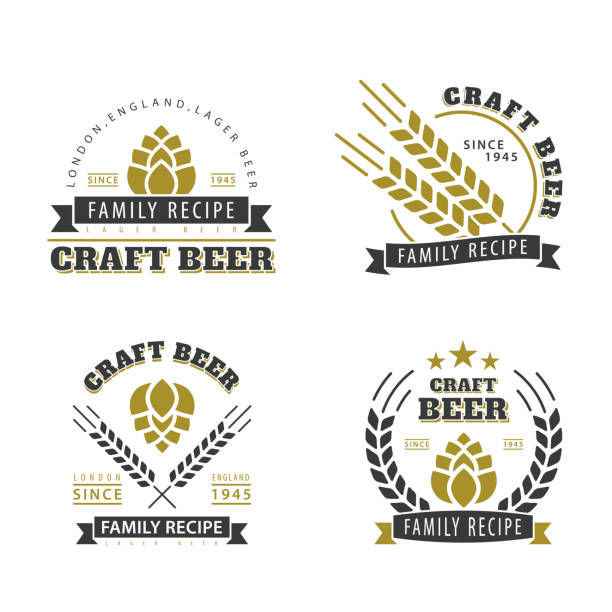 Beer set of emblems. Set of vector emblems. Illustration of the emblem of homemade beer. Kraft design. Sticker for advertising your design. Hipster style and fashion. hops crop illustrations stock illustrations