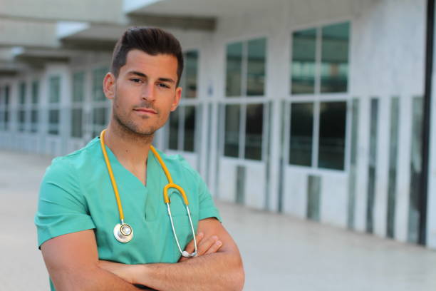istock Young male nurse with copy space 912621538