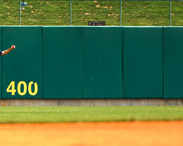 Horizontal shot of manicured outfield grass at a baseball stadium.