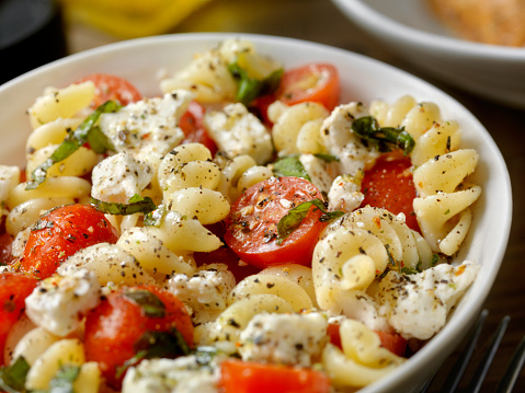 Tomato and Feta, Pasta Salad with Freshly Chopped Basil