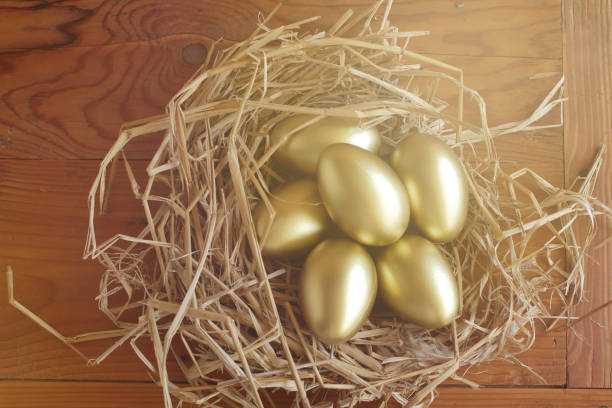 istock Financial success. Golden Egg on wooden background 912625836