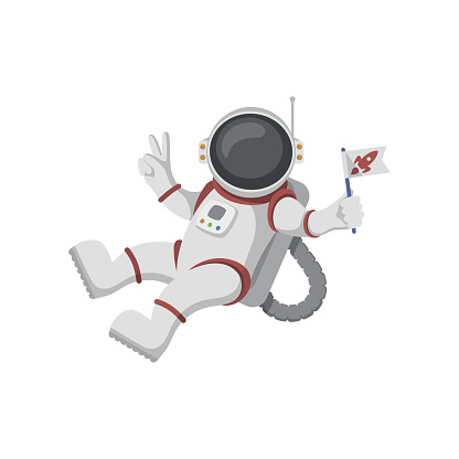 Funny cartoon astronaut isolated on white background