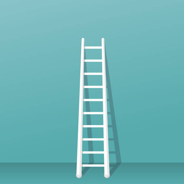 ilustraciones, imágenes clip art, dibujos animados e iconos de stock de escalera está parado cerca de la pared - ladder