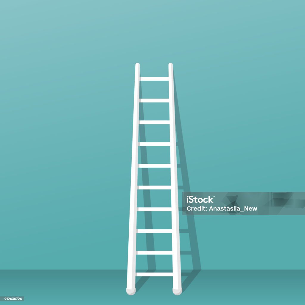 Ladder stands near the wall Ladder stands near the wall. Isolated on background. Stairs vector illustration flat design. Up and down the stairs. Template for construction or career development. Ladder stock vector