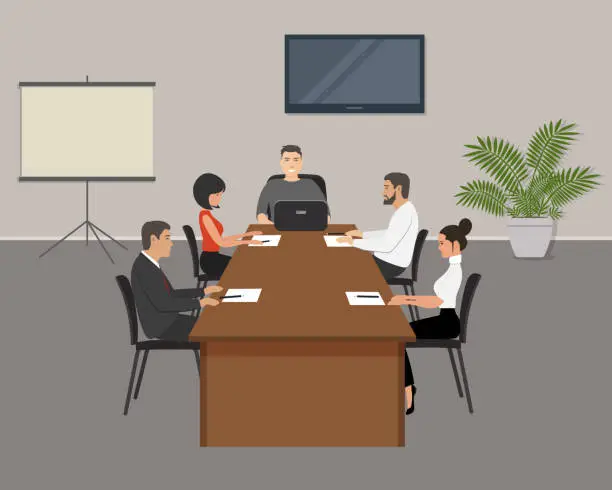 Vector illustration of Office workers during the meeting. Conference hall