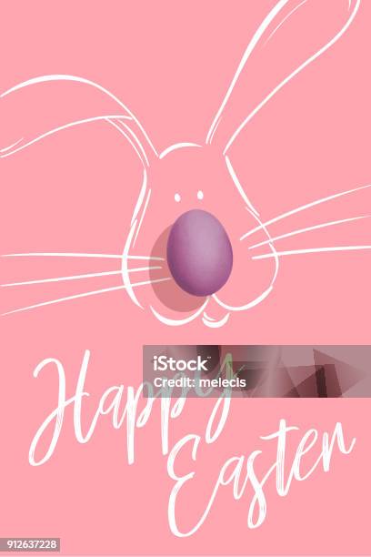 Easter Bunny Illustration And Happy Easter Message On Pink Background Stock Illustration - Download Image Now