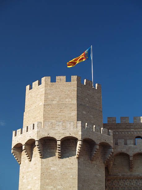istock serranos towers and valencian flag 91263769