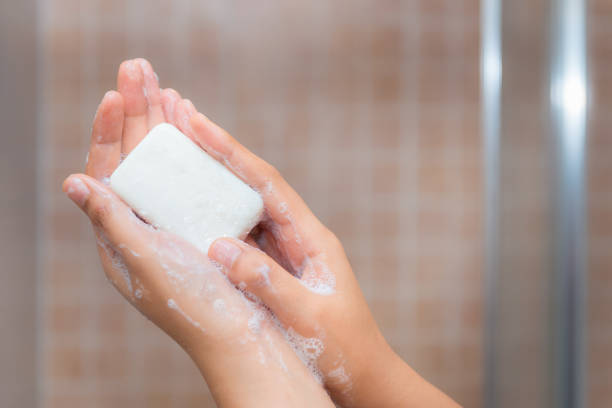 Hands washing and soap cleaning