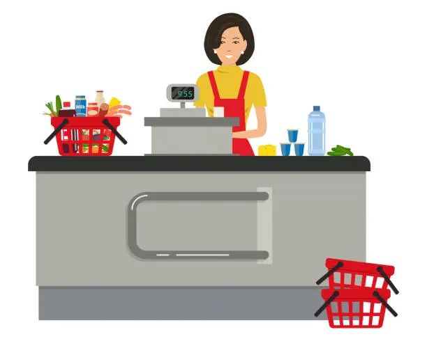 Vector illustration of Web banner of a supermarket cashier