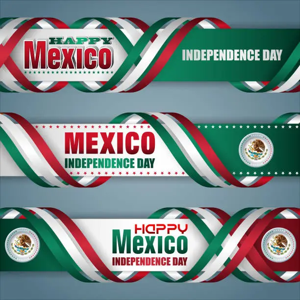 Vector illustration of Set of web banners for Mexican, Independence day celebration