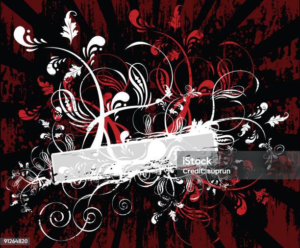 Grunge Sfondo Floreale Rosso E Nero - Immagini vettoriali stock e altre immagini di Angolo - Descrizione - Angolo - Descrizione, Arte, Astratto