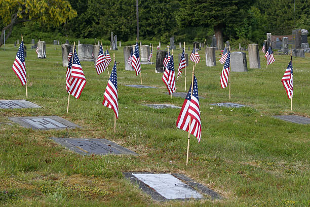 istock Flags At The Cemetary Flying Over Servicemen 91264865