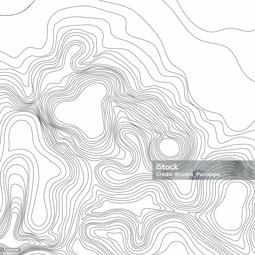 Abstracto blanco y negro topográfico los contornos líneas de montañas. Curva de topografía mapa arte dibujo. Ilustración de vector. - arte vectorial de Mapa libre de derechos