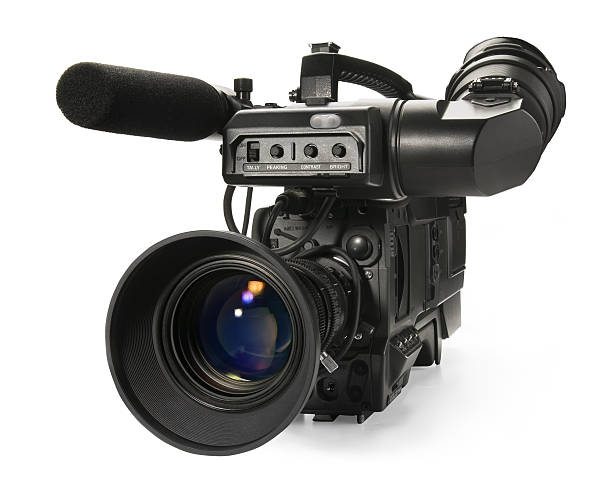 câmera de vídeo profissional digital, isolado no fundo branco. - câmera de televisão - fotografias e filmes do acervo