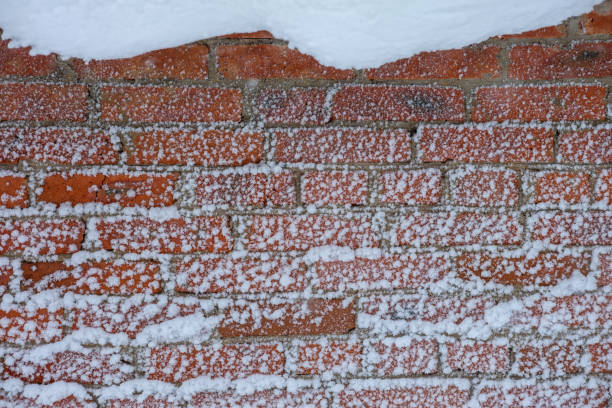 istock snow wall of red brick.background 912656432