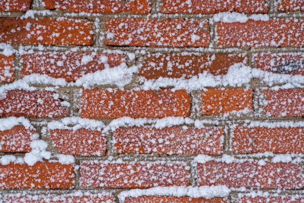 istock snow wall of red brick.background 912656506