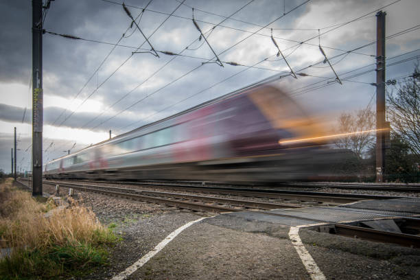 istock Passenger Train Travels At High Speed 912657264
