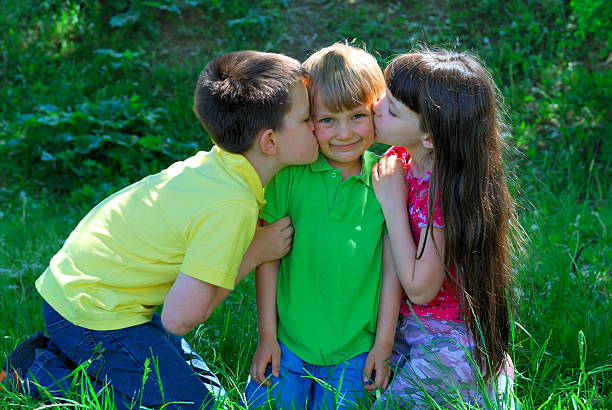 istock Happy kissing children 91266204