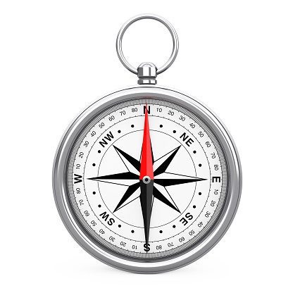 Glossy Vintage Compass with Windrose on a white background. 3d Rendering