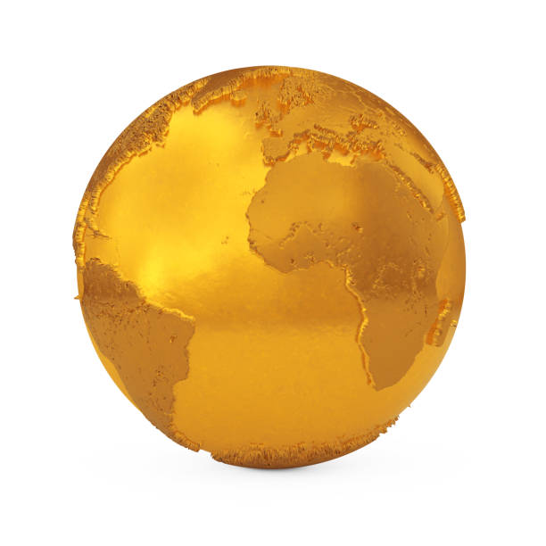 istock Realistic Topography Golden Metal Earth Globe. 3d Rendering 912666678
