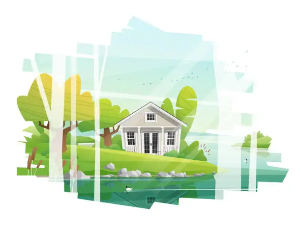 Vector illustration of Beautiful rural landscape and a small house background , vector , illustration