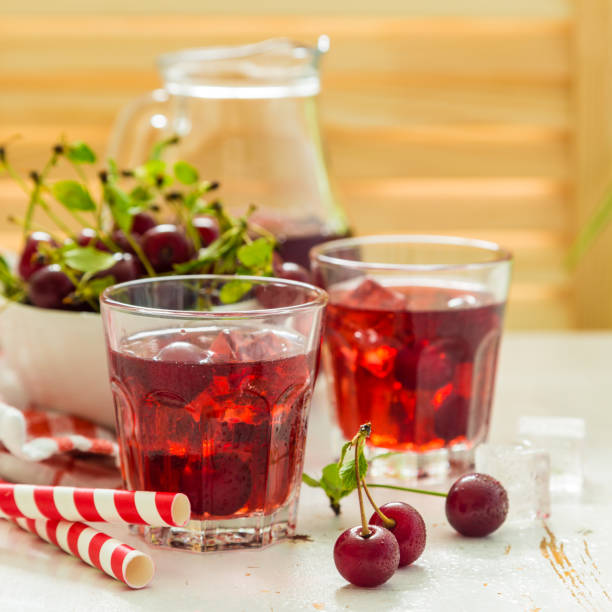 istock Cold cherry summer drink in glasses 912687550