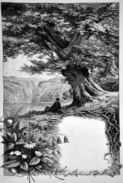 Man sitting under a tree on the shore of a lake - 1896