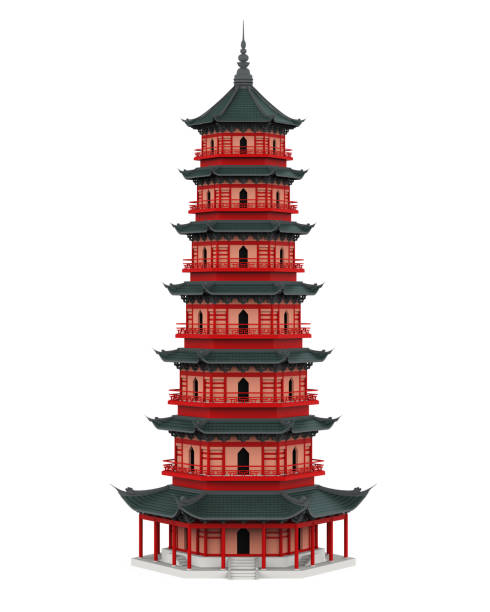Chinese Pagoda Tower Isolated Chinese Pagoda Tower isolated on white background. 3D render pagoda stock pictures, royalty-free photos & images