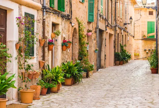 Majorca, plant street in the old village Valldemossa,Spain Balearic islands