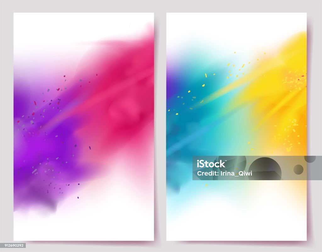 Realistic colorful paint powder explosions on white background. - Royalty-free Plano de Fundo arte vetorial