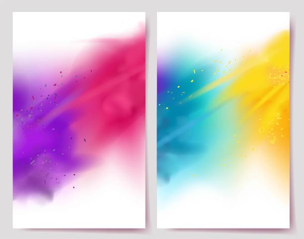 Realistic colorful paint powder explosions on white background. Realistic colorful paint powder explosions on white background. Happy holi abstract designs. Vector illustration party background stock illustrations