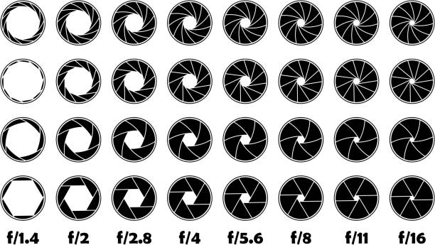blende blendenzahl abbildung f/1.4-16 - fensterladen stock-grafiken, -clipart, -cartoons und -symbole