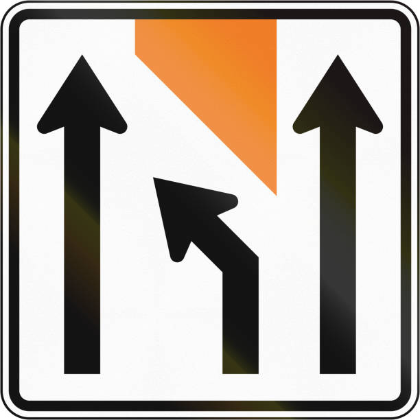 istock New Zealand road sign - Centre lane closed ahead to left 912696824