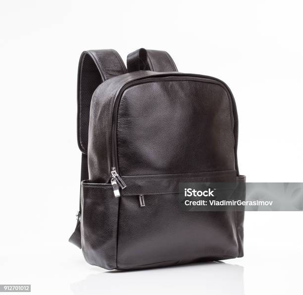 Lässig Rucksack Schwarz Leder Stockfoto und mehr Bilder von Schulranzen - Schulranzen, Rucksack, Weißer Hintergrund