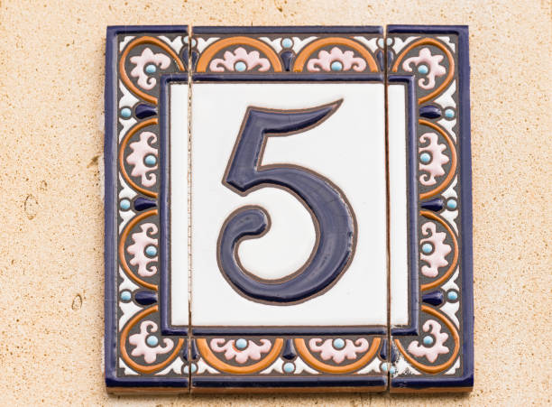 Number 5 House address number 5 of ceramic tiles ceramic tile house numbers stock pictures, royalty-free photos & images