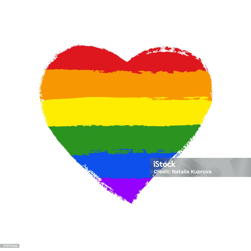 LGBT, carte de voeux de fierté gaie et lesbienne, poster avec coeur d’arc-en-ciel spectre dessinés à la main et la flèche le jour de la Saint-Valentin. Éléments de design vectoriel avec lettrage main isolé sur fond blanc. - clipart vectoriel de Coeur - Symbole d'une idée libre de droits