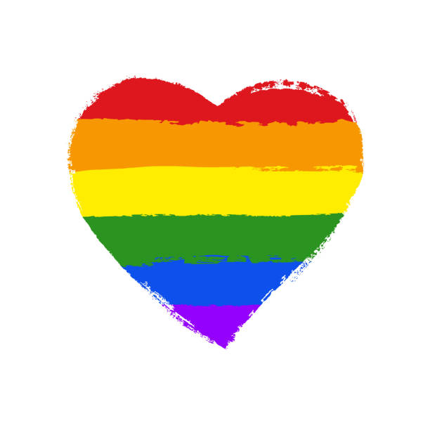 lgbt, 게 이와 레즈비언 프라이드 인사말 카드, 스펙트럼 손으로 그린 레인 보우 하트와 화살표 발렌타인의 날 포스터 흰색 배경에 고립 손 글자와 벡터 디자인 요소입니다. - heart shape gay pride gay pride flag lesbian stock illustrations