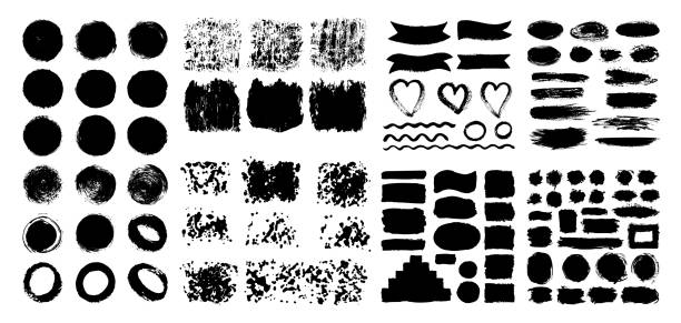 Mega collection of Hand drawn abstract black paint brush strokes, ribbon,box, wave, heart, round, oval, circle, rectangle, border. Vector set of shapes, frames isolated on white background. Mega collection of Hand drawn abstract black paint brush strokes, ribbon,box, wave, heart, round, oval, circle, rectangle, border. Vector set of shapes, frames isolated on white background. brushed background stock illustrations