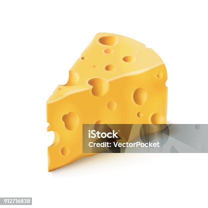 istock Cheese piece with holes vector 3D realistic dairy food icon 912716838