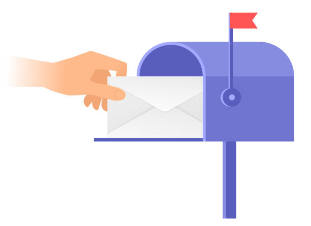 menschliche hand nimmt, einen umschlag aus einen briefkasten. - mailbox mail symbol box stock-grafiken, -clipart, -cartoons und -symbole