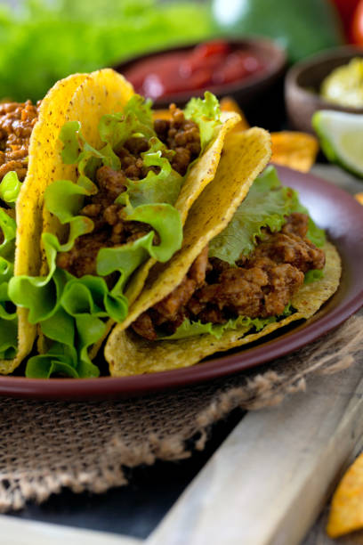 istock plate of tacos, nachos and tomato dip 912723224