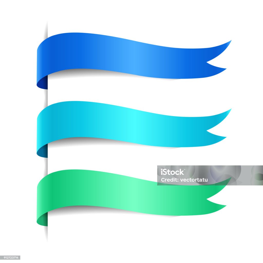 Set of colored decorative wave banners Set of colored decorative wave banners. Blue, azure, green ribbon, vector illustration Banner - Sign stock vector