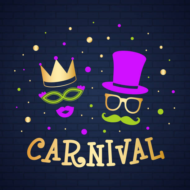 ilustrações de stock, clip art, desenhos animados e ícones de carnival - poster in retro style with funny icons. vector. - costume mustache child disguise