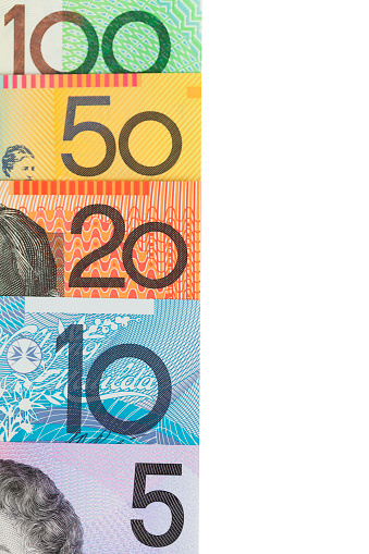 Australian dollars on white background.